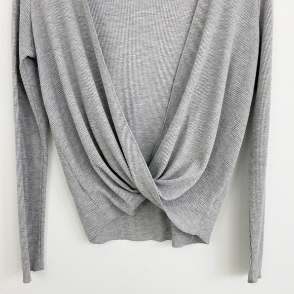 Urban Outfitters Project Social Gray Waffle Faux Wrap Long Sleeve Top Size Small - Picture 5 of 14